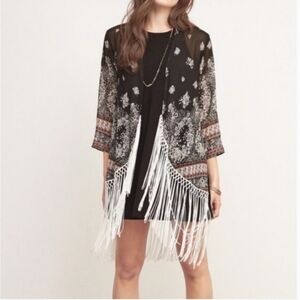 Abercrombie & Fitch Black Fringe Boho Kimono Women's Size XS